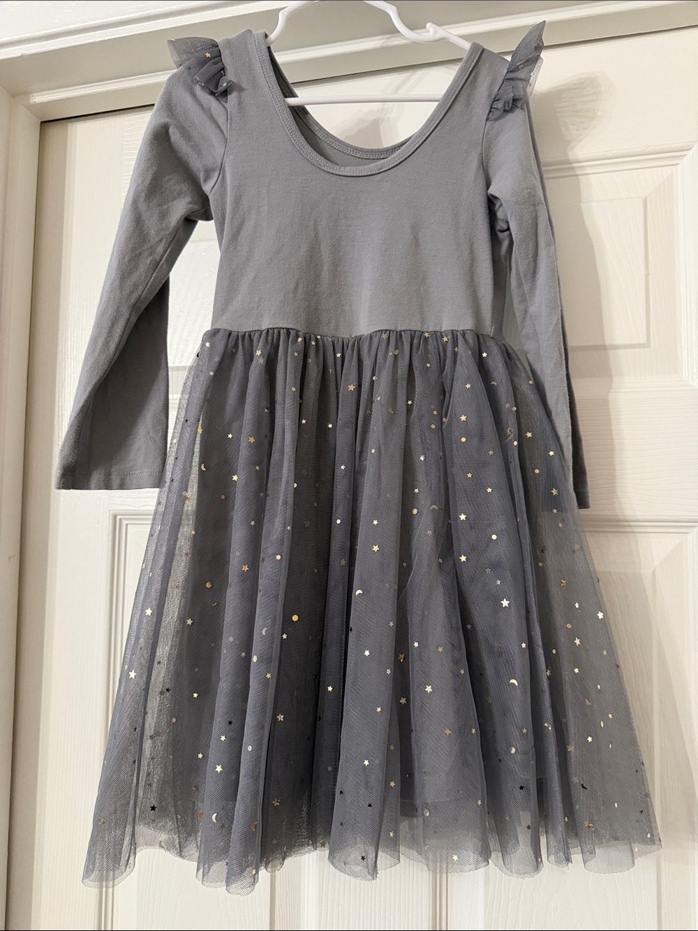 Elestory Gray Ballerina Dress w/ Tulle Skirt and Sparkly Stars. Size 5T - Picture 5 of 8